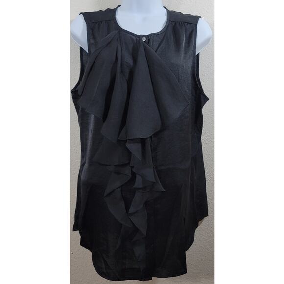 Gap Black Ruffled Button Up Sleeveless Top Large Lightweight Soft Flowy - Picture 1 of 5